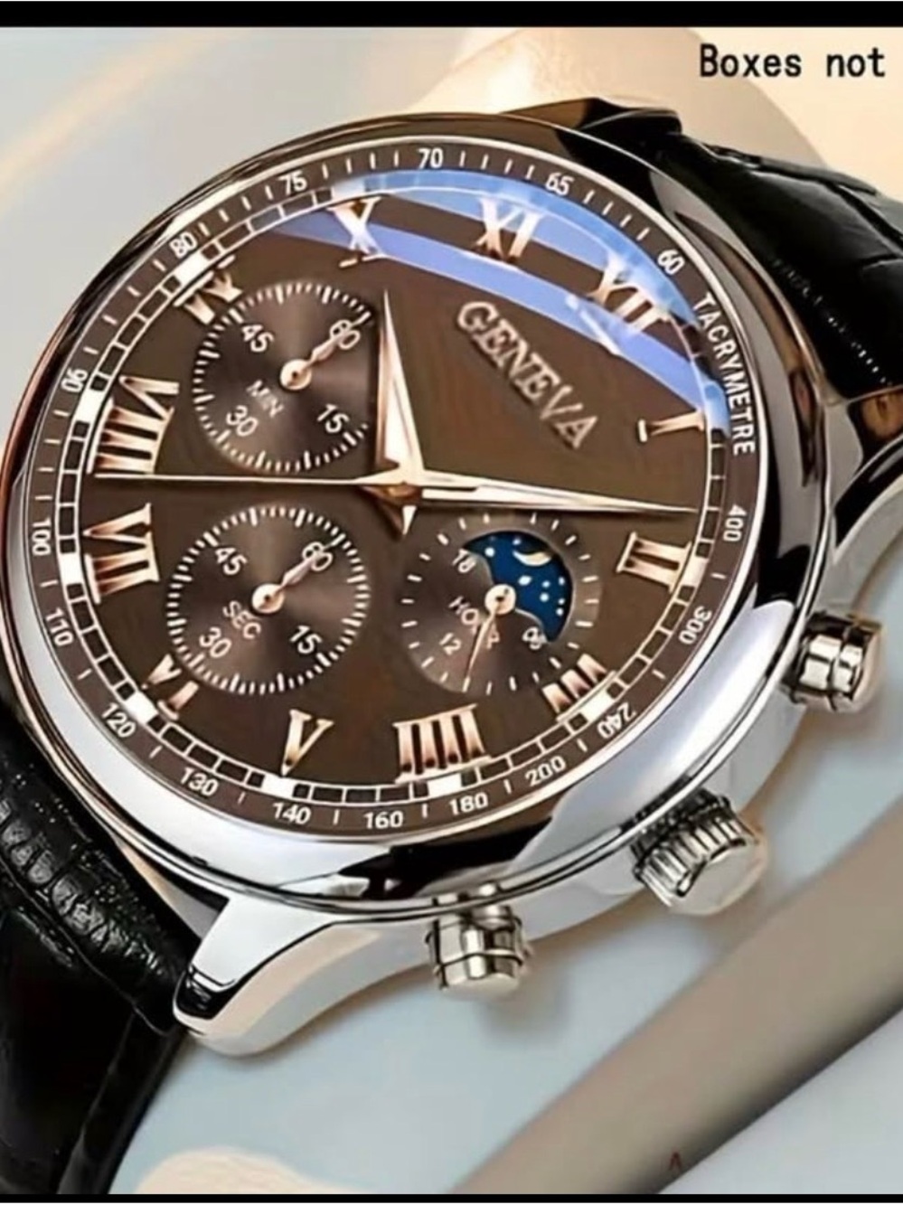 Geneva Black Dial Silver-Tone Men's Dress Watch